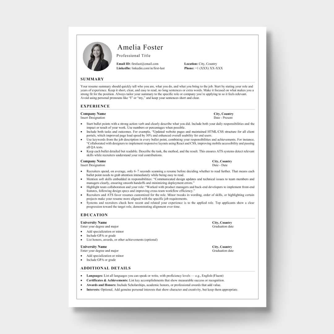 Photo Resume Template